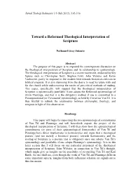 Toward a Reformed Theological Interpretation of Scripture