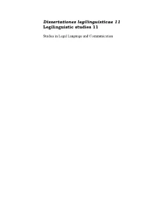 Dissertationes Legilinguisticae 11 Legilinguistic Studies 11