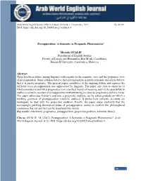 Presupposition: a Semantic Or Pragmatic Phenomenon?
