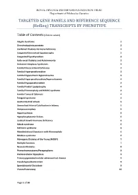 TARGETED GENE PANELS and REFERENCE SEQUENCE (Refseq) TRANSCRIPTS by PHENOTYPE