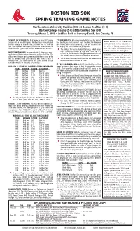 Boston Red Sox Spring Training Game Notes