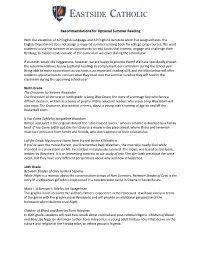 Recommendations for Optional Summer Reading