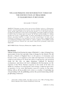 William Perkins and Reformation Through the Instruction of Preachers in Elizabethan Puritanism