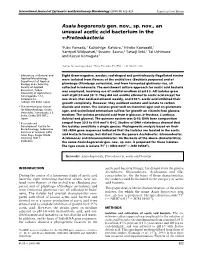 Asaia Bogorensis Gen. Nov., Sp. Nov., an Unusual Acetic Acid Bacterium in the Α-Proteobacteria