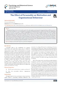 The Effect of Personality on Motivation and Organisational Behaviour