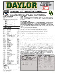 Baseball Game Notes
