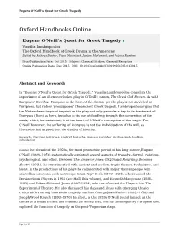 Eugene O'neill's Quest for Greek Tragedy