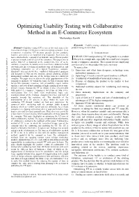Optimizing Usability Testing with Collaborative Method in an E-Commerce Ecosystem Markandeya Kunchi