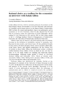 Rational Choice As a Toolbox for the Economist: an Interview with Itzhak Gilboa