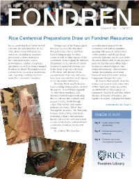 Rice Centennial Preparations Draw on Fondren Resources