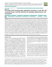 The Thorny Path Toward Greening: Unintended Consequences, Trade- Offs, and Constraints in Green and Blue Infrastructure Planning, Implementation, and Management