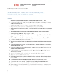Educational Resources Activity Ideas Canadian Olympians Quiz – Questions and Answers
