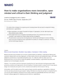 How to Make Organisations More Innovative, Open Minded and Critical in Their Thinking and Judgment