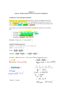 Identify Equations, Point of Intersection of Equations