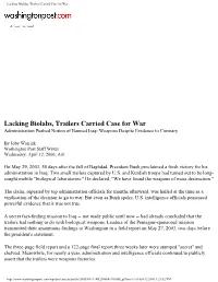 Lacking Biolabs, Trailers Carried Case for War
