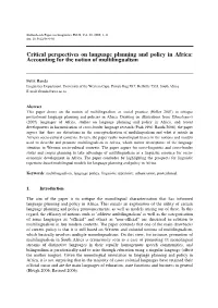 Critical Perspectives on Language Planning and Policy in Africa: Accounting for the Notion of Multilingualism