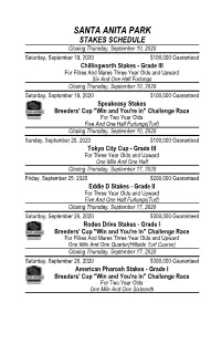 Sa Stakes Schedule Fall 2020