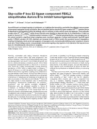 Skp-Cullin-F Box E3 Ligase Component FBXL2 Ubiquitinates Aurora B to Inhibit Tumorigenesis