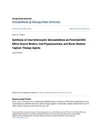 Synthesis of Aza-Heterocyclic Monoamidines As Potential DNA Minor Groove Binders, Anti-Trypanosomals, and Boron Neutron Capture Therapy Agents
