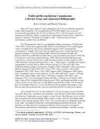 Truth and Reconciliation Commissions: a Review Essay and Annotated Bibliography 37