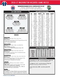 2016-17 Washington Wizards Game Notes