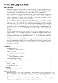 Hymns for Corpus Christi