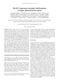 RASEF Expression Correlates with Hormone Receptor Status in Breast Cancer