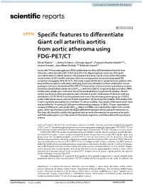 Specific Features to Differentiate Giant Cell Arteritis Aortitis from Aortic