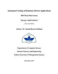 Automated Testing of Database Driven Applications