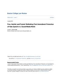 Free, Hateful, and Posted: Rethinking First Amendment Protection of Hate Speech in a Social Media World