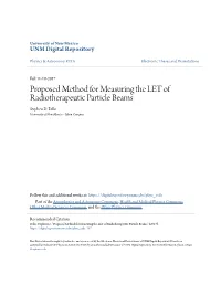 Proposed Method for Measuring the LET of Radiotherapeutic Particle Beams Stephen D