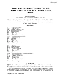 Thermal Design, Analysis and Validation Plan of the Thermal Architecture for the SMILE Satellite Payload Module