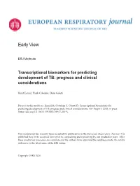 Transcriptional Biomarkers for Predicting Development of TB: Progress and Clinical Considerations