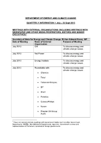 Edward Davey's Meetings with External Organisations