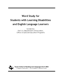 Word Study for Students with Learning Disabilities and English Language Learners