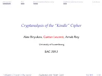 Cryptanalysis of the ``Kindle'' Cipher