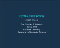 Syntax and Parsing