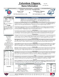 Columbus Clippers Game #65 Game Information Home Game #30