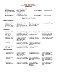 Curriculum Vitae Do Not Use for Proposals Biographical