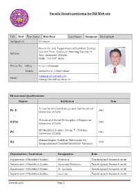 Faculty Details Proforma for DU Web-Site