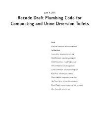 Recode Draft Plumbing Code for Composting and Urine Diversion Toilets