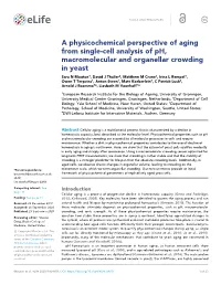 A Physicochemical Perspective of Aging from Single-Cell Analysis Of