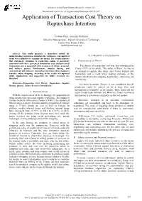 Application of Transaction Cost Theory on Repurchase Intention