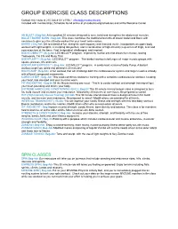Group Exercise Class Descriptions