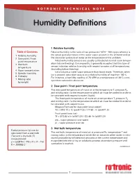 Humidity Definitions