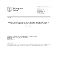 Humor Styles and Beyond: the Role of Individual Differences in Humor for Psychosocial Well-Being and the Importance of Construct Validity