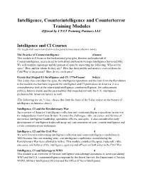 Intelligence, Counterintelligence and Counterterror Training Modules Offered by CT/CI Training Partners LLC