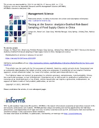 Testing at the Source: Analytics-Enabled Risk-Based Sampling of Food Supply Chains in China