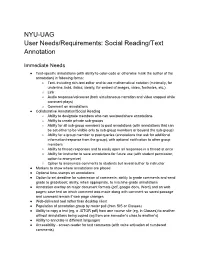 User Needs/Requirements: Social Reading/Text Annotation