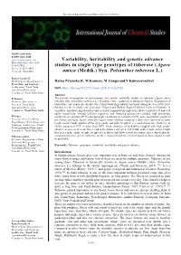 Variability, Heritability and Genetic Advance Studies in Single Type